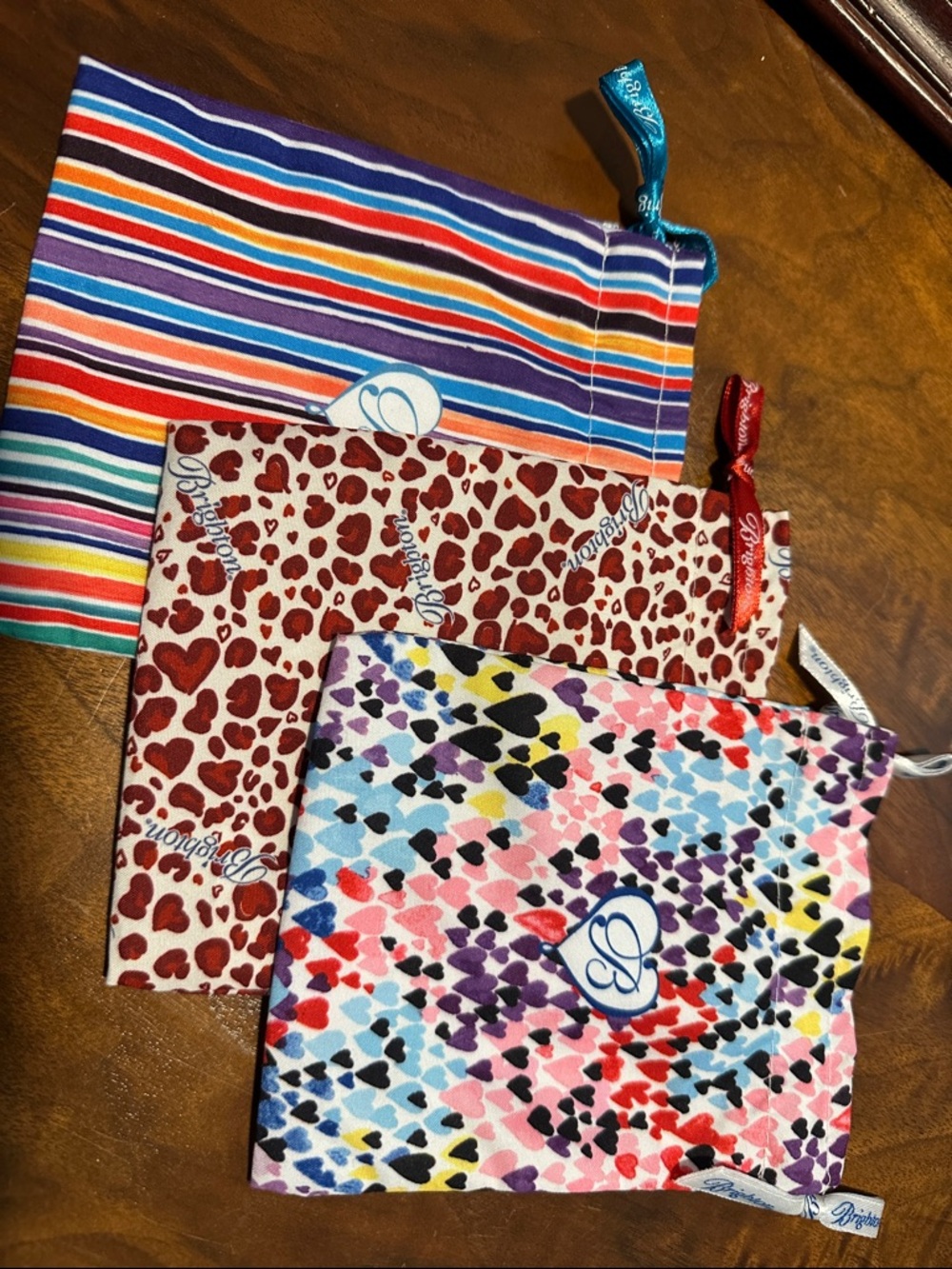 Brighton Colorful Heart & Stripe Jewelry Drawstring Pouches - Multicolor